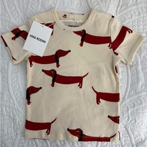 Mini Rodini Cream and Red Dachshund Kids T-Shirt